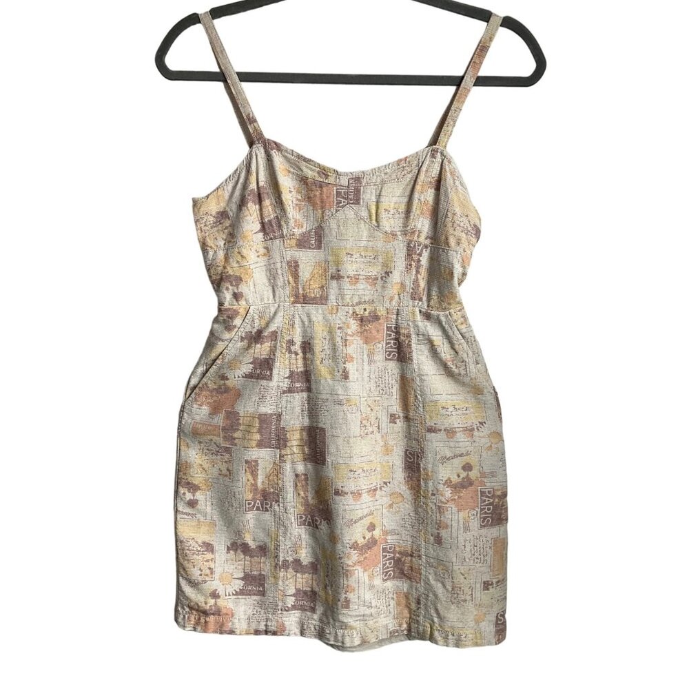 Urban Outfitters Sz Small Mini Dress Linen Bld Sweet on You Postcards Paris